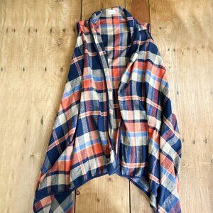 Goldspark Flannel Plaid Cover Up‎ Made in USA Size L Orange Blue